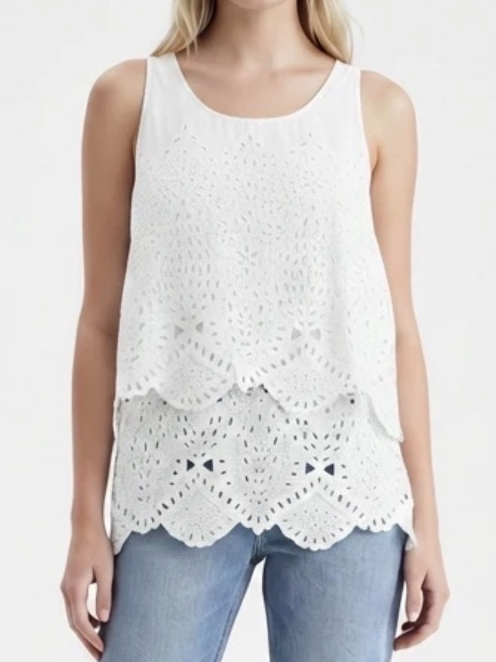 Cabi White Eyelet Lace Tank Top